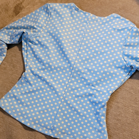 Pinup Couture Blue & Yellow Polka-dot Blouse Rare - Picture 8 of 15